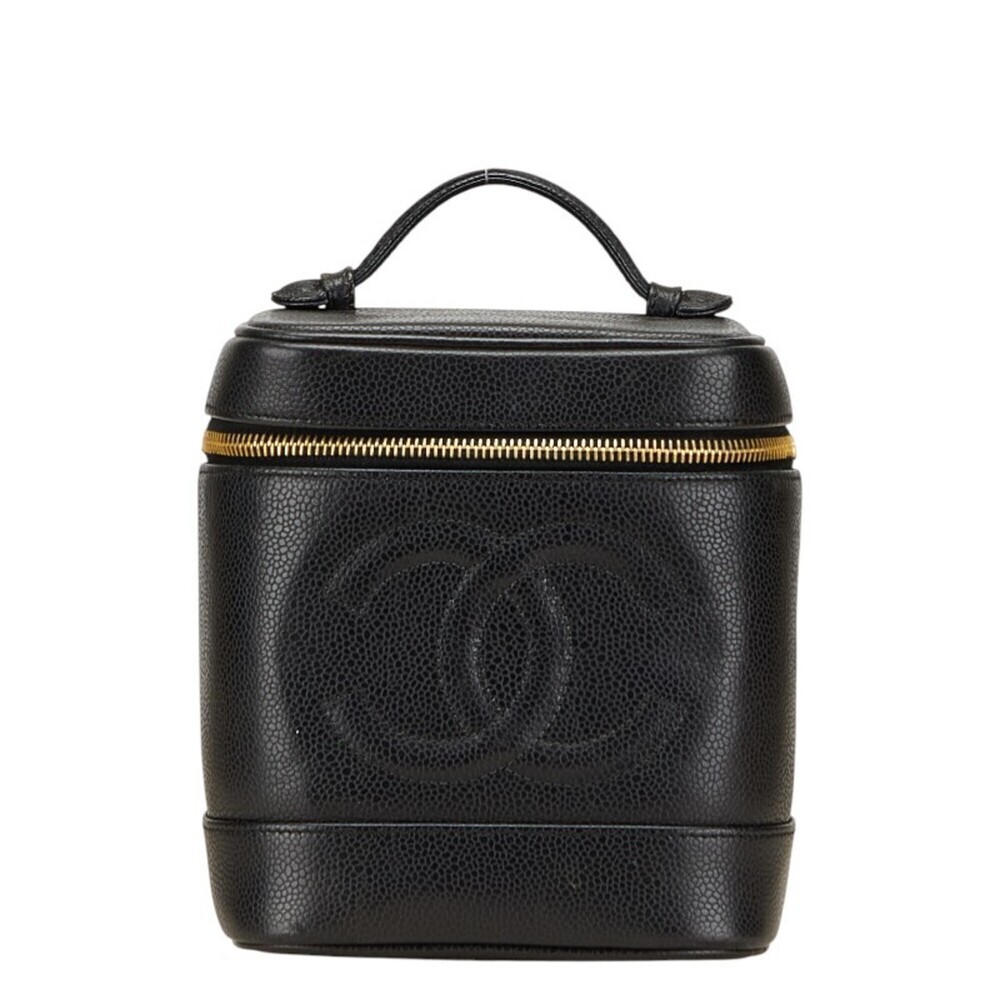 CHANEL Black Caviar Leather Logo Pouch